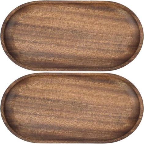 Ensemble de 2 assiettes ovales en bois (comprenant une assiette à fruits, un plateau rafraîchissant et un dessous de plat pour barbecue), marron (1/5)