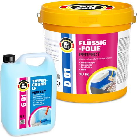 HALBAU Dichtset für Duschabdichtung Bad Abdichtung Dichtband Flüssigfolie 20kg H43 (1/5)