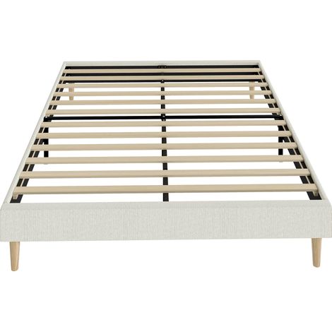 Cadre de lit - HOMCOM - 140 x 190 cm - sommier à lattes en bois, rangement au-dessous - rembourré en velours côtelé - crème (1/5)
