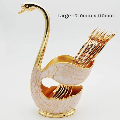 (Rose, 6 cuillères) Porte-couverts en forme de cygne, rangement luxueux pour les couverts, décoration de cuisine élégante.