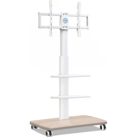 Support TV Roulettesavec Deux étagères, 32-70 Pouces, Blanc (1/5)