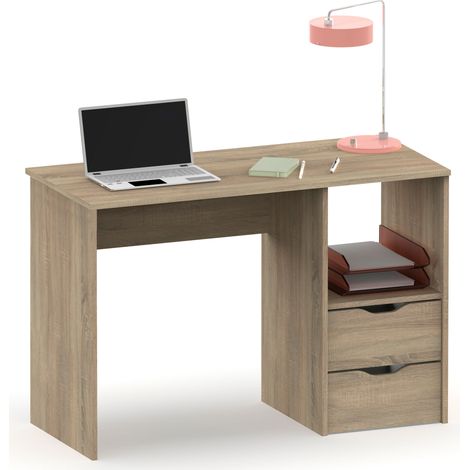 Briebe Prakt Escritorio, Mesa de Ordenador 76x115x50cm 2 Cajones, Oficina, Habitación Juvenil, Desk, Tocador  Madera