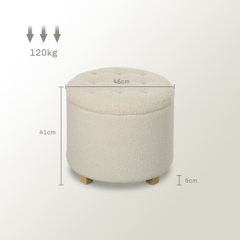 Runder Sitzhocker mit Stauraum, Deckel und Holzbeinen, Fußhocker für Wohnzimmer, Flur, Schlafzimmer, Cremeweiß (1/5)