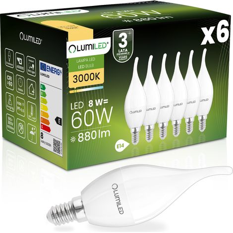 6x LED-Lampe E14 Kerzenfassung BA35 8W = 60W 880lm 3000K warmweiß 180° Abstrahlwinkel (1/5)