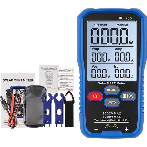 Analyseur puissance panneau solaire SK-705, écran 3.2 pouces avec 4 fils test et crochet suspension (1/5)