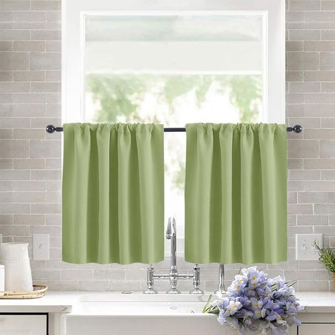 CCYKXAShort, plain blackout curtain with rod pocket, 76x93cm, Set of 2, Green, for kitchen or modern bedroom (1/5)