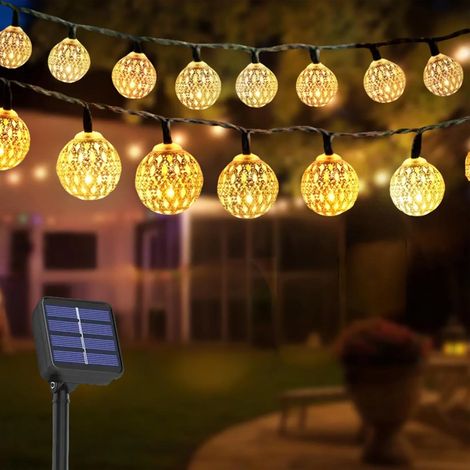 Guirlande Extérieur Solaire Marocaine, 7 m 50 LED, 8 Modes, IP65 Étanche, Guirlande Lumineuse Extérieure pour Jardin, Terrasse, Balcon, Intérieur et Extérieur