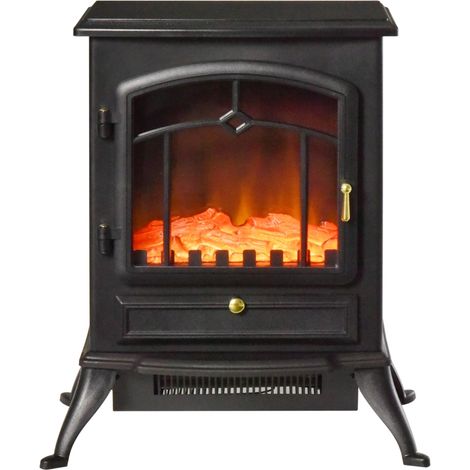 Cheminée électrique à Effet de Flamme poêle Style rétro Thermostat 1000/2000 W Anti surchauffe Noir (1/5)