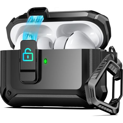Étui de protection pour AirPods Pro - Verrouillage Sécurisé et Ouverture Automatique - Matière TPU Rigide Antichoc - Compatible AirPods Pro 1ère et 2ème Génération - Noir - 1 Pièce (1/5)