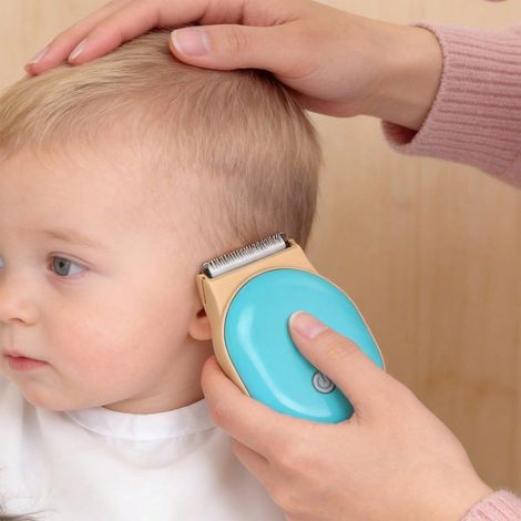 1 ensemble Tondeuses à cheveux pour bébé Nouvelle taille réduite Tondeuses à cheveux électriques Schéma de couleur bleu et jaune Tondeuse silencieuse Imperméable Rechargeable Kit de coupe de cheveux (1/4)