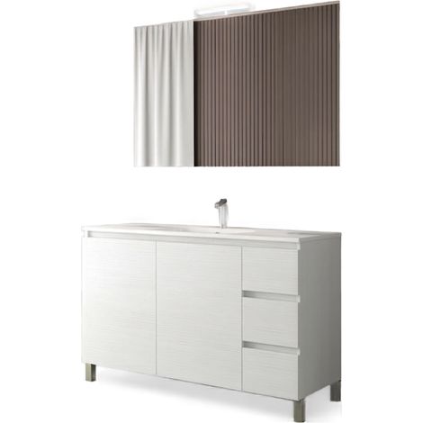 Mobile da Bagno a Terra con Lavabo 100 cm e Specchio Bali Light 2+3 Bianco Frassino (1/2)