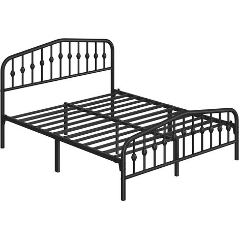 Yaheetech – Cadre de lit en métal 160x200cm – Tête de lit déco effet couronne – Sommier à lattes noir – Capacité de charge 360kg