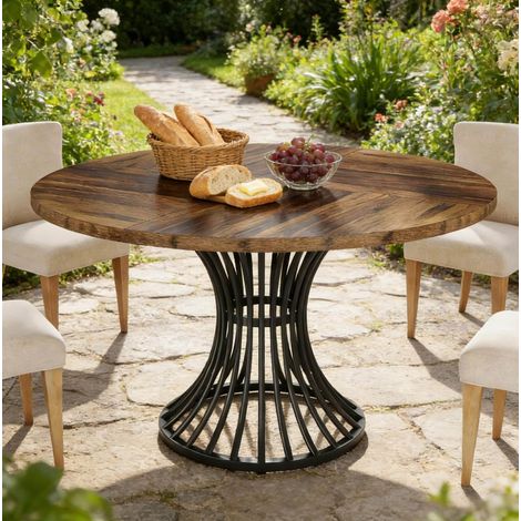 Table rotondo da pranzo in MDF e metallo nero e marrone rustico, fino a 6 persone (1/5)