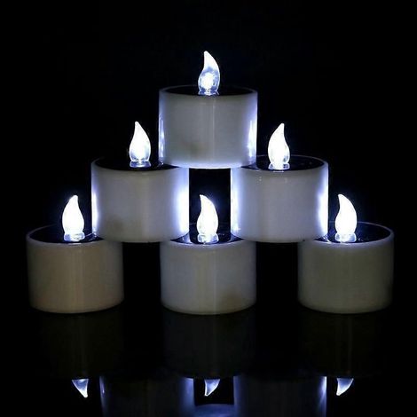 Bougies LED solaires 6 pièces, flamme sans flamme, simulation électronique, lampe de nuit décorative pour Noël, Halloween, extérieur, intérieur. (1/4)