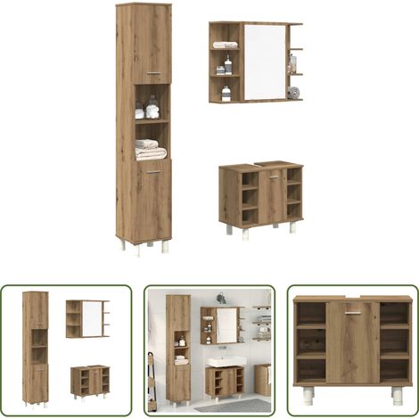 vidaXL Armoire miroir -  Ensemble de meubles salle de bain 3 pcs bois d'ingénierie (1/5)