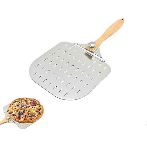 Pelle à pizza perforée de 30 cm (12 pouces) en aluminium avec manche en bois pour la cuisson des pizzas et du pain (1/4)