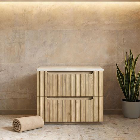 Meuble sous vasque 60 cm en bois clair sans lavabo en plywood (1/5)