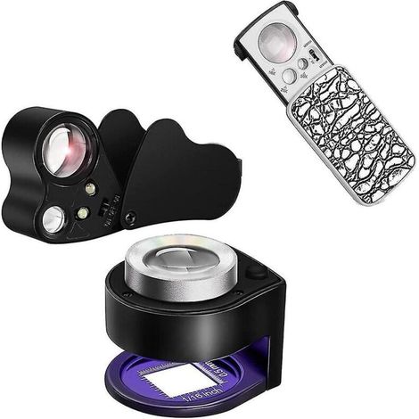 Lot de 2 loupes de bijoutier 30x 60x et loupe de bijoutier coulissante à LED, 1 paquet 10x 20x 30x Multi illuminé (1/3)