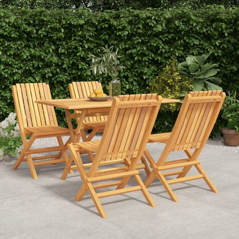 Ensemble Table et Chaise de Jardin Contemporain  Ensemble à dîner de jardin 5 pcs Bois de teck massif 12010