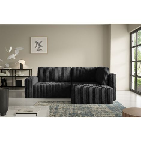 Ecksofa mit Schlaffunktion NATALIA XL in Stoff Tilia Schwarz Ottomane Rechts