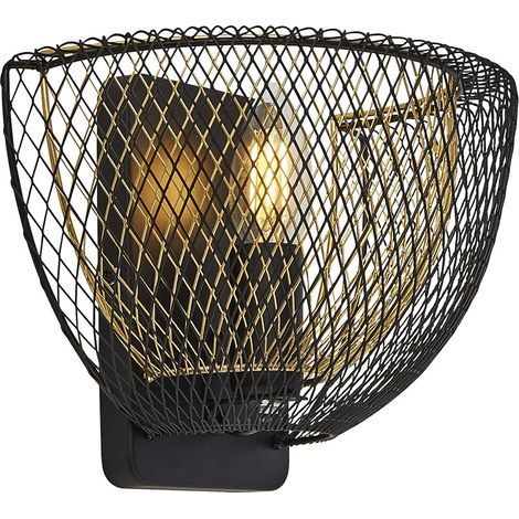 Searchlight Honeycomb 1 Light Double Layered Mesh Wall Light - Esterno nero con interno dorato (1/5)