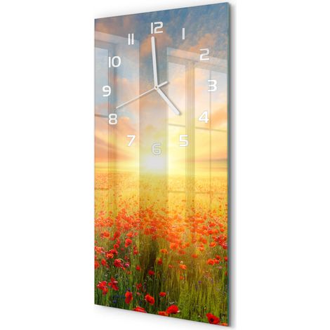Horloge Murale Verticale Cadeau Original pour Maison Silencieuse Champ de coquelicots 30x60 cm (1/5)