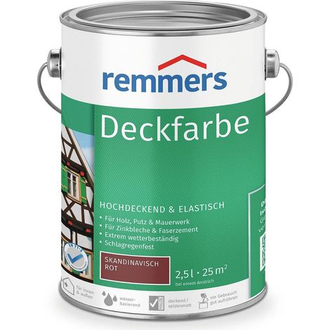 Remmers Deckfarbe skandinavisch rot, 2,5 Liter, Deckfarbe für innen und außen, Wetterschutzfarbe viele Untergründe, hochdeckend, wetterfest