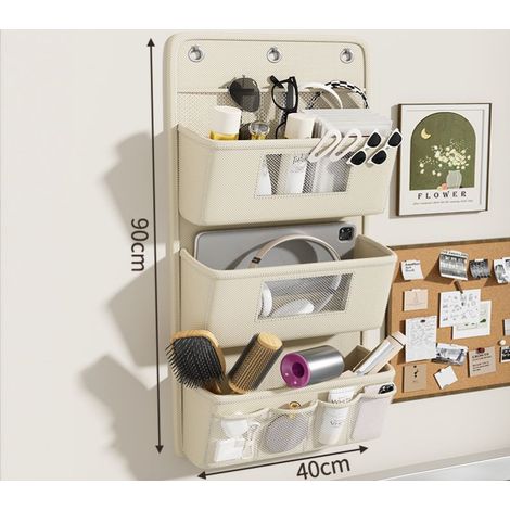 Wandmontierte Aufbewahrungstasche – dreilagig – Pfirsichbeige – 90 x 40 cm – Wandaufbewahrungs-Organizer für Schlafzimmer und Büro (1/5)