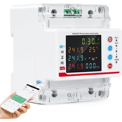 WiFi Electricity Meter AC Consumption Smart Meter,  Bidirectional WiFi Electricity Meter with Time Control/Surge/Overcurrent Protection,  100A 220V (1/5)