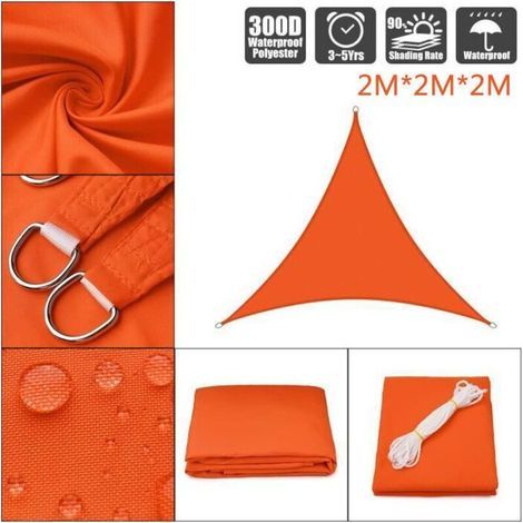 Wasserdichtes dreieckiges Sonnensegel für Garten und Pool, orange, 2x2x2 m (1/5)