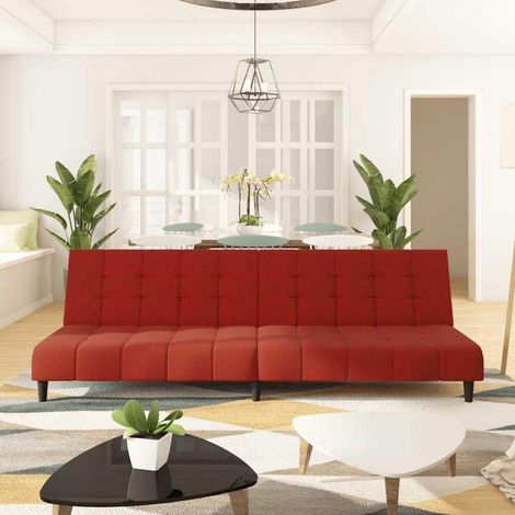 Schlafsofa 2-Sitzer aus Samt mit Schlaffunktion, trennbar, weinrot (1/5)