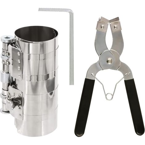 Lot de 3 compresseurs de segments de piston en acier inoxydable de 15,2 cm et outil d'installation de piston réglable, pinces d'installation et de retrait avec assortiment de clés (1/5)