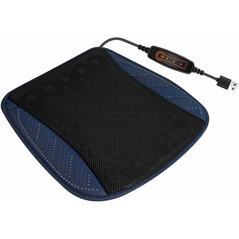 Ortviai Coussin de Siège Ventilé USB pour Voiture, Bureau et Maison – Modèle BY-1247, 5 ventilateurs, tissu glacial respirant, bleu marine (1/5)