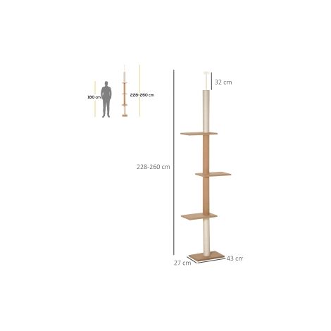 Arbre à chat jusqu'au plafond 228-260 cm réglable en hauteur, tour d'escalade pour chats, arbre de jeu en kaki (1/5)