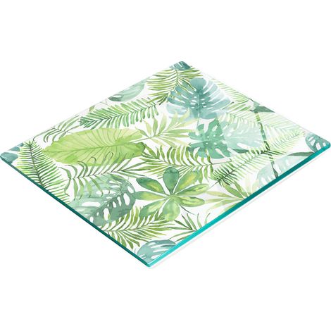 Planche à découper et à servir décorative en verre, motif feuilles tropicales, 60 x 52 cm (1/5)