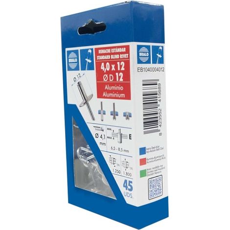 Remache c12 cabeza alomada Ø 4,0 x 12 mm bralo 45 uds (1/2)