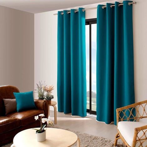 Rideau occultant 140x260 cm – Thermique, isolant, anti-UV – Bleu canard – Pour chambre, salon (1/4)