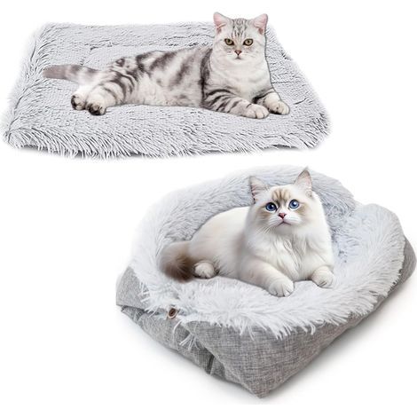 Cat/Dog Bed, 2-in-1 Foldable Cushion, Soft Gray Mat, for Small Pets Indoor/Outdoor (1/5)