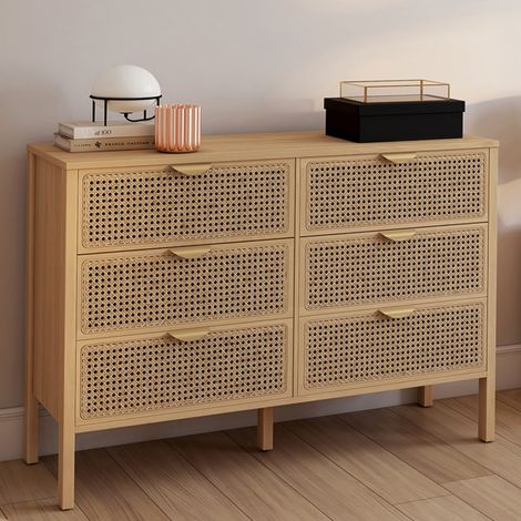 EDHEN Arcón de 6 cajones 115 cm madera color caning (1/5)