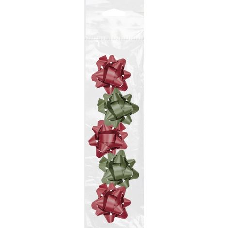 Pack de cinco estrellas con adhesivo en colores con acabado brillante para adornar paquetes, sobres y todo tipo de envoltorios para regalo. 
Especific