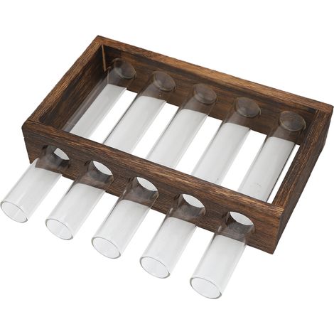 Vase en Verre Borosilicate avec Cadre en Bois de Pin pour Plantes Hydroponiques - Décoration Maison - Lot de 5