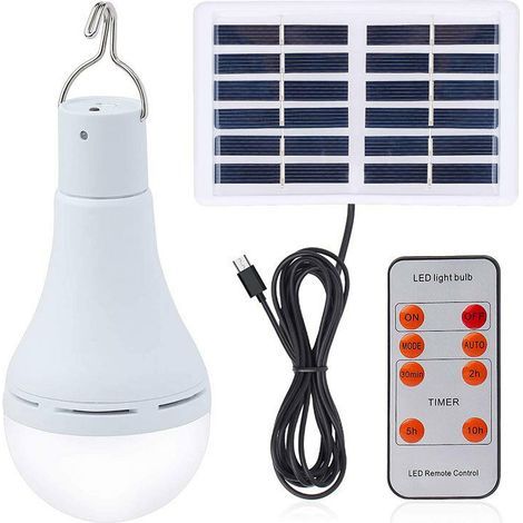 9 W Solar-Glühbirne, dimmbar, drei Stufen, mit Lichtsensor, tragbar, wiederaufladbar, für Camping, Schuppen, Balkon, Haustierhaus, Hühnerstall, 200–350 lm, keine Fernbedienung.--