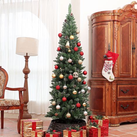 Árbol de Navidad Artificial 180 cm con 618 Ramas 30 Piñas y Soporte de Metal Árbol Navideño para Salón Interior Verde (1/5)