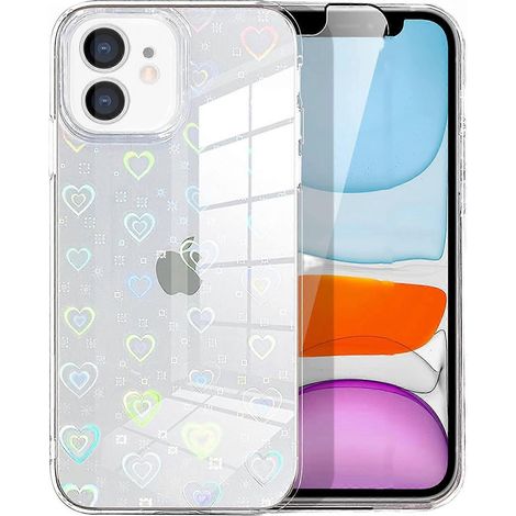 Kompatibel mit iPhone 11 6,1 Zoll Hüllen, herzförmige Laserglitzer-Regenbogenhülle, niedliches Design für Mädchen und Frauen. (1/5)
