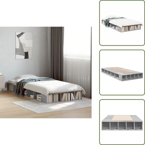 The Living Store Cadre de lit sans matelas gris béton 90x200 cm - Cadre De Lit - Lit Simple - Lit Gris - Meuble Chambre - Rangement Sous Lit
