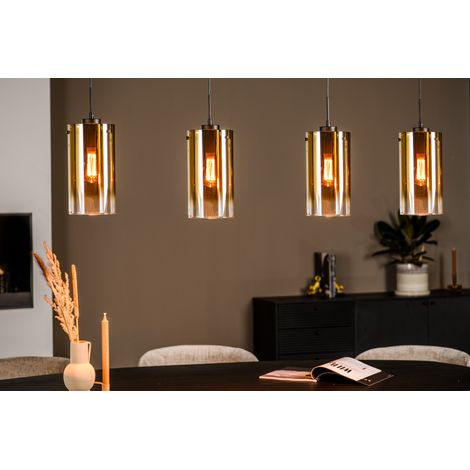 Lampadario a sospensione 4 luci in vetro dorato (1/4)