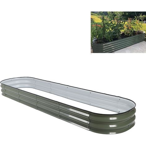 Huerto elevado de metal hecho a mano, de construcción robusta, abierto en la parte inferior, para jardín doméstico, escolar o villa, color verde claro. (1/5)