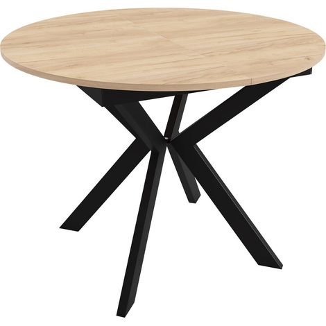 Table Oswego 112, Noir + Chêne doré artisanal, 76x0x0cm, Disponible, Stratifié, Métal