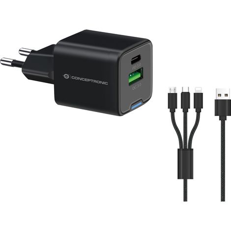 CONCEPTRONIC Ladegerät 2Port 33W,1xUSB-C,1xUSB-A 3-in-1 sw