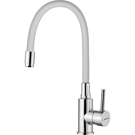 Robinet de Cuisine avec Bec Flexible, Mitigeur d'évier Monocommande, Chrome, Blanc/Chromé (1/5)